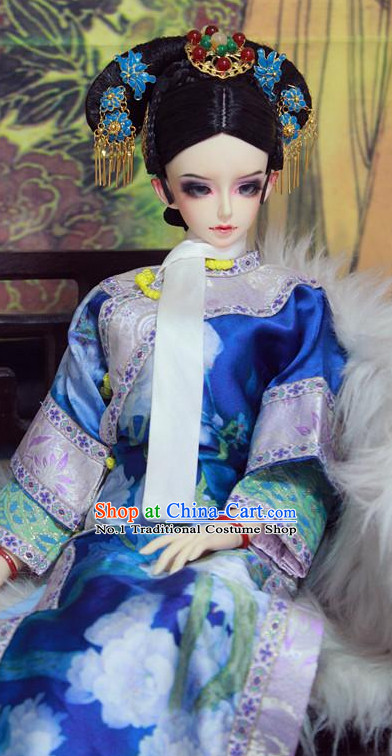 Chinese Traditional Empress Long Robe and Headwear Complete Set