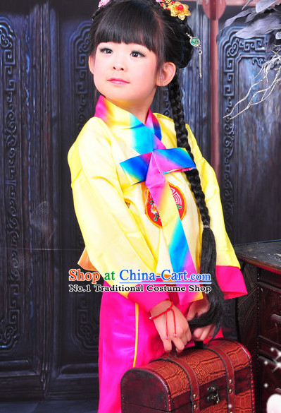 Chinese Traditional Korean National Costumes and Hair Clips for Kids