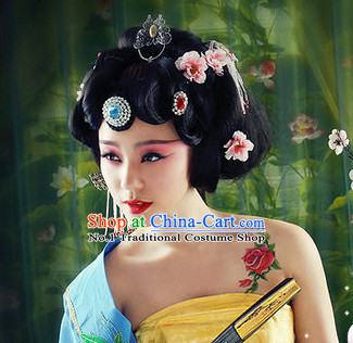 Chinese Traditional Handmade Empress Black Wig and Hair Ornaments