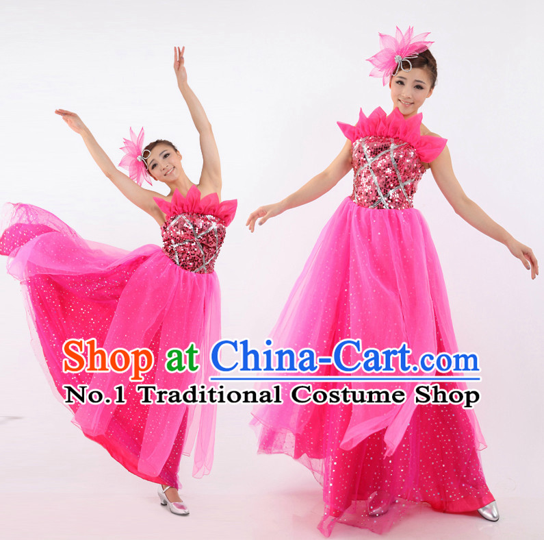 Chinese Ball Dance Costumes Apparel Dance Stores Dance Gear Dance Attire and Hair Accessories Complete Set for Women
