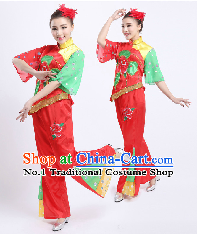 Chinese Stage Professional Hankerchief Dancing Costumes Apparel Dance Stores Dance Gear Dance Attire and Hair Accessories Complete Set