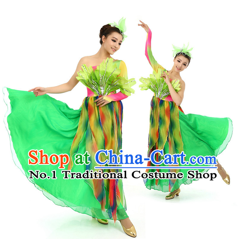 Chinese Stage Professional Dancing Costumes Apparel Dance Stores Dance Gear Dance Attire and Hair Accessories Complete Set