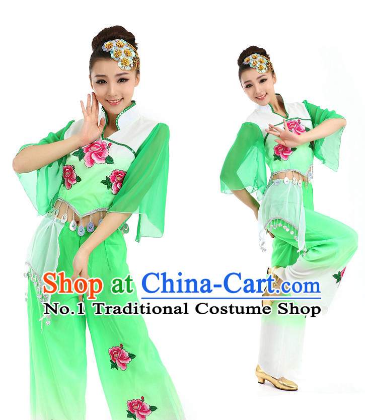 Asian Chinese Peony Dance Costume Dance Stores Dance Gear Dance Attire and Hair Accessories Complete Set