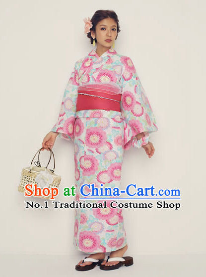 Traditional Japanese Yukata Female Kimono Complete Set