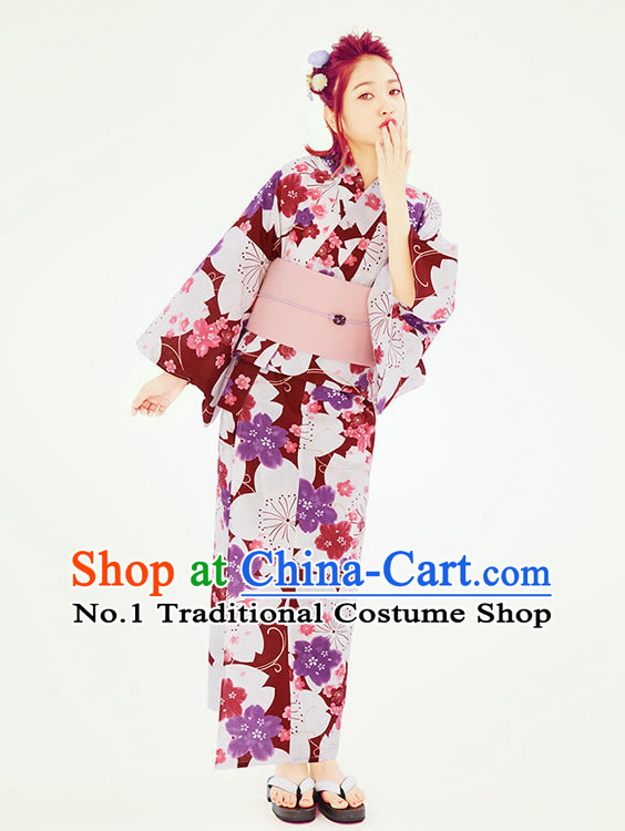 Traditional Japanese Yukata Female Kimono Complete Set