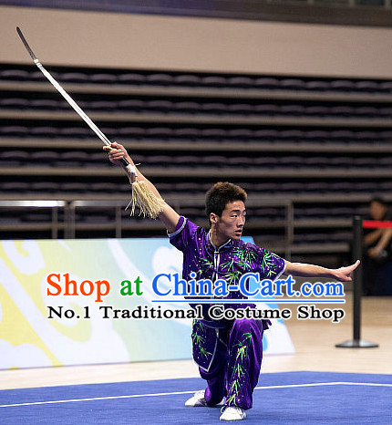 Top Embroidered Bamboo Martial Arts Uniform Supplies Kung Fu Southern Swords Broadswords Championship Competition Superhero Uniforms for Men