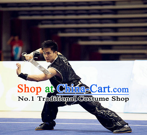 Top Kung Fu Costume Martial Arts Broadswords Combat Costumes Kickboxing Equipment Krav Maga Macho Apparel Karate Clothes Complete Set for Men