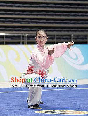 Top Giant Flower Embroidery Tai Chi Costumes Taijiquan Costume Aikido Chikung Tichi Uniforms Quigong Uniform Thaichi Martial Art Qi Gong Combat Clothing Competition Uniforms for Women