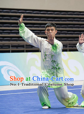 Top Bamboo Embroidery Tai Chi Costumes Taijiquan Costume Aikido Chikung Tichi Uniforms Quigong Uniform Thaichi Martial Art Qi Gong Combat Clothing Competition Uniforms for Men