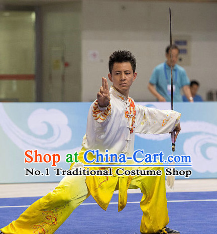 Top Embroidered Dragon Tai Chi Swords Championship Costumes Taijiquan Uniforms Quigong Uniform Thaichi Martial Arts Qi Gong Kung Fu Combat Clothing Competition Clothes for Men