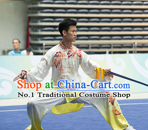 Top Embroidered Tai Chi Sword Championship Costumes Taijiquan Costume Aikido Chikung Tichi Swords Uniforms Quigong Uniform Thaichi Martial Arts Qi Gong Combat Clothing Competition Uniforms