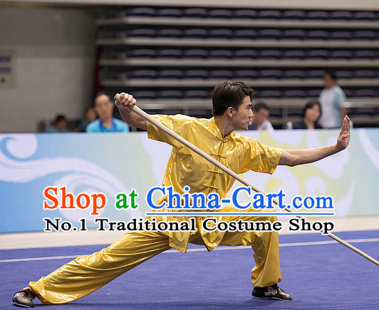 Top Shinning Kung Fu Stick Competition Uniforms Kungfu Training Suit Kung Fu Clothing Kung Fu Movies Costumes Wing Chun Costume Shaolin Martial Arts Clothes for Men