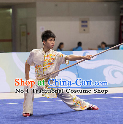 Top Embroidery Kung Fu Stick Competition Uniforms Kungfu Training Suit Kung Fu Clothing Kung Fu Movies Costumes Wing Chun Costume Shaolin Martial Arts Clothes for Men