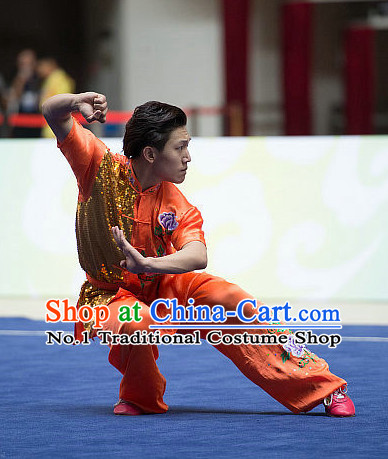 Top Orange Embroidered Chinese Southern Fist Kung Fu Uniform Martial Arts Uniforms Kungfu Suits Competition Costumes Complete Set