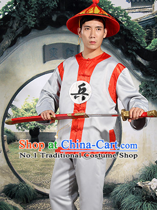 Chinese Ancient Solider Costume and Hat Complete Set for Men