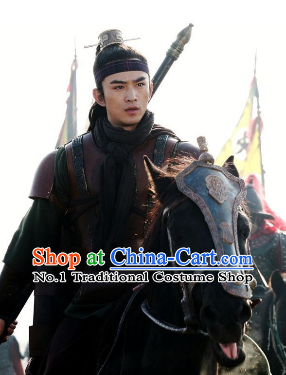 Chinese Ancient Fighter Warrior Costumes and Hat  Complete Set