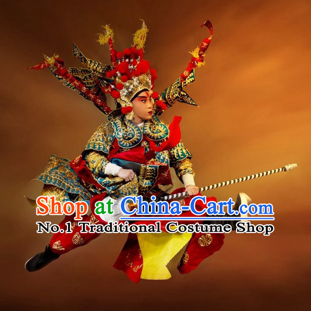 Asian Chinese Beijing Opera Peking Opera Wu Sheng Armor Costumes and Helmet for Men