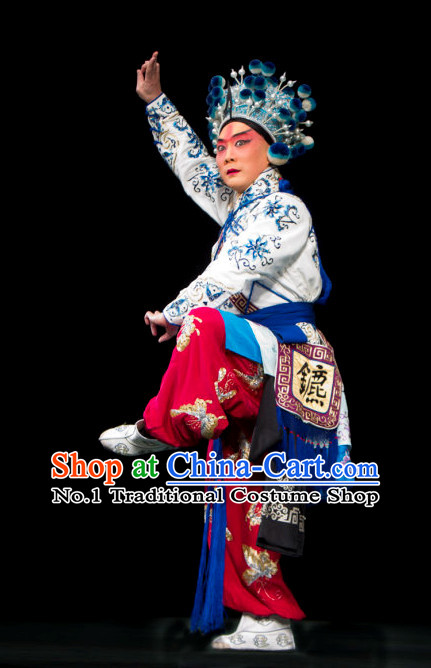 Asian Chinese Beijing Opera Peking Opera Wu Sheng Costumes and Hat Complete Set for Men
