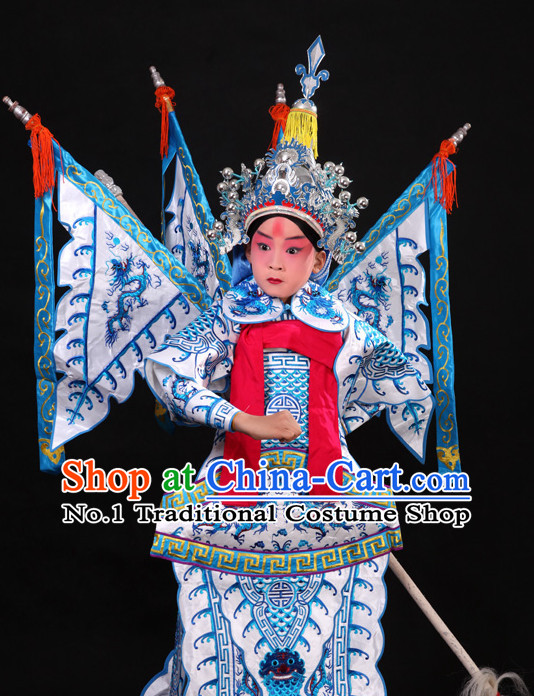 Chinese Ancient Beijing Opera Peking Opera Wu Sheng Costumes and Helmet Complete Set for Kids