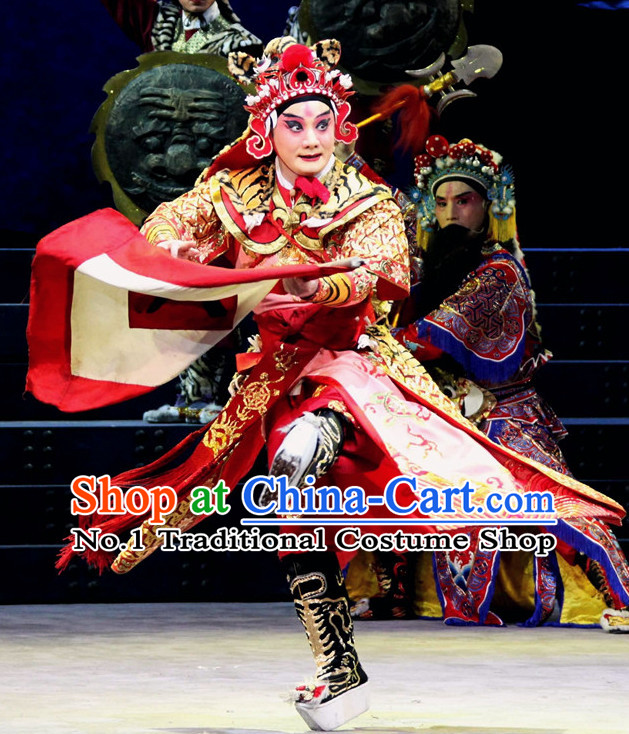 Chinese Ancient Beijing Opera Peking Opera General Warrior Costumes and Helmet Complete Set for Men