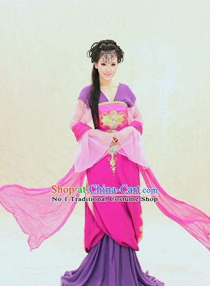 Chinese Traditional Fairy Folk Dress and Headpieces Complete Set for Ladies