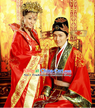 Ancient Chinese Wedding Dress and Hats for Newly Wedded Couple