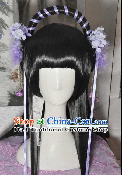 Chinese Style Female Long Wig and Flower Accessories