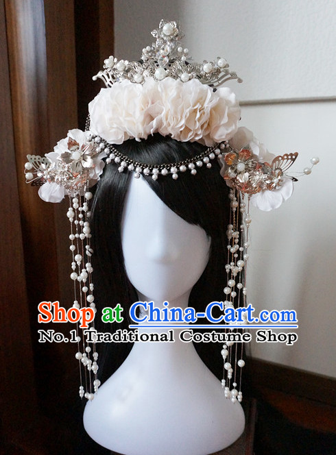 Traditional Chinese Princess Handmade Hair Accessories and Black Long Wigs