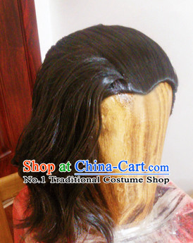 Chinese Ancient Style Men's Long Black Wigs and Hair Jewelry