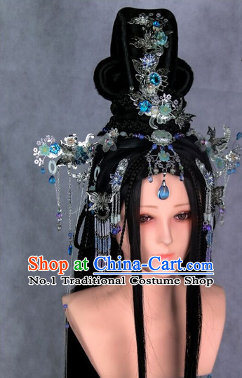 Chinese Ancient Empress or Princess Style Hair Accessories and Long Black Wigs