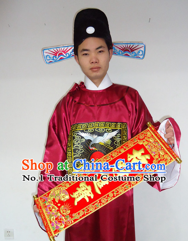 Chinese Ancient Money God Costumes and Hat Complete Set for Men