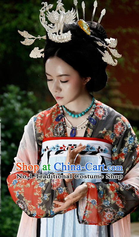 Chinese Ancient Tang Dynasty Clothing and Hair Jewelry Complete Set