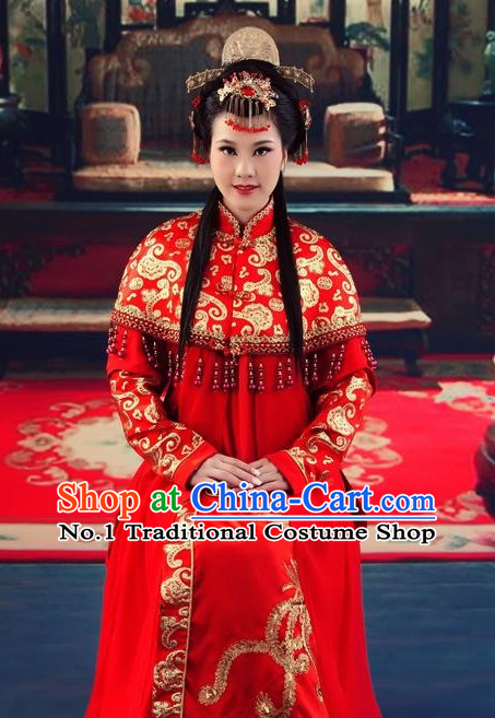 Chinese Traditional Wedding Ceremonial Dresses and Hair Accessories Complete Set for Women