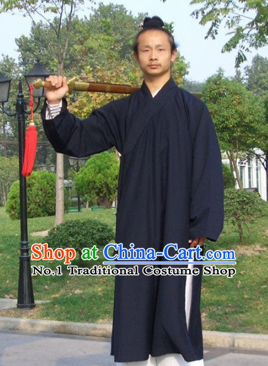 Chinese Dark Blue Taoist Clothing Complete Set for Men