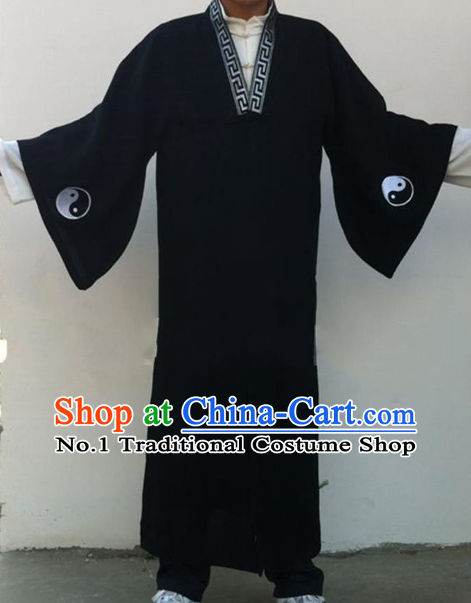 Chinese Deep Blue Yin Yang Wudang Mountain Taoist Clothes Complete Set for Men