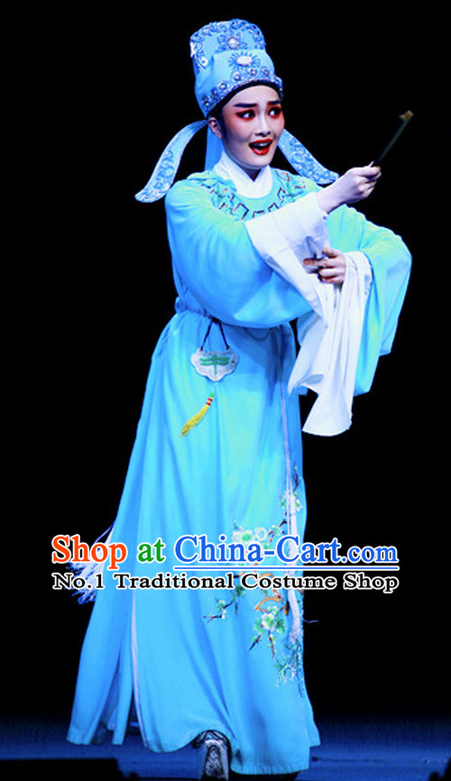 Asian Chinese Traditional Dress Theatrical Costumes Ancient Chinese Clothing Young Scholar Costumes and Hat Complete Set for Men or Women