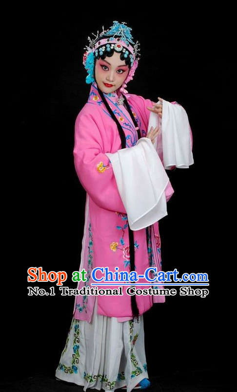 Chinese Traditional Dresses Theatrical Costumes Ancient Chinese Hanfu Hua Tan Long Robe and Hair Accessories