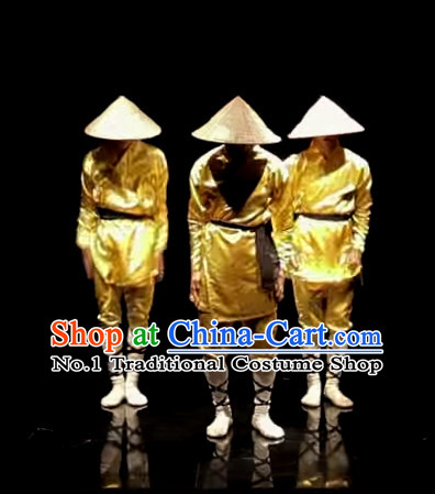 Awesome Chinese Dance Group Dancing Strawhats Costumes and Strawhat Complete Set for Men