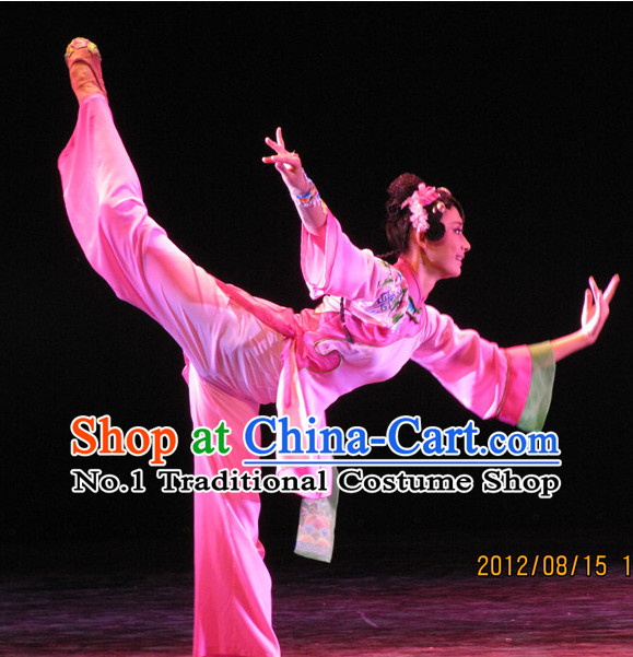 Chinese Folk Dance Fan Dance Costumes and Headpieces Complete Set for Women