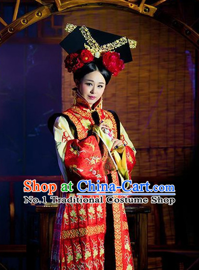 Chinese Traditional Empress Clothes and Hair Accessories Outfits Attire Complete Set for Women