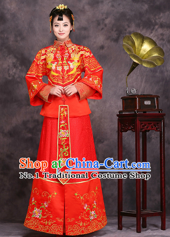 Custom Hanfu Dress Ancient Chinese Phoenix Wedding Dress Clothing and Hair Accessories Complete Set for Women