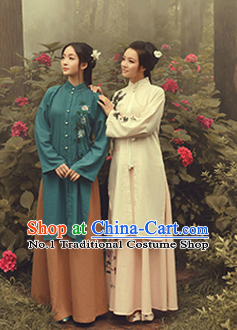 Traditional Chinese Minguo Time Hanfu Dress Ancient Chinese Dress Clothing and Hair Accessories Complete Set for Women