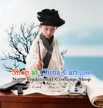 Traditional Chinese Photo Costume Student or Servant Costume and Hat Complete Set for Children