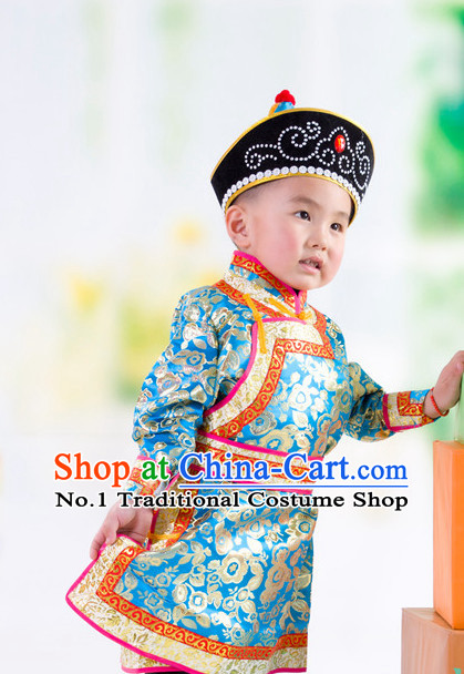 Traditional Chinese Mongolian Dress and Hat Complete Set Kids