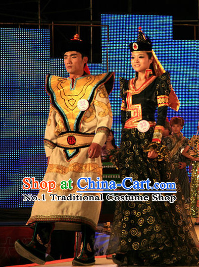 Traditional Chinese Mongolian Attires 2 Sets for Women and Men