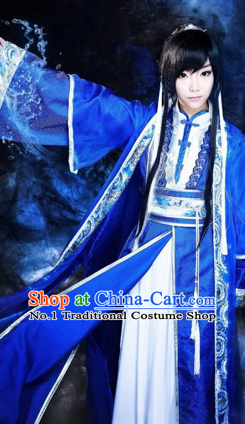 Blue Ancient Chinese Prince Cosplay Halloween Costumes Complete Set for Women