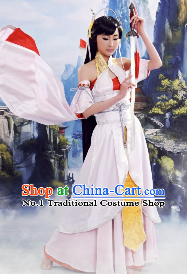 Traditional Chinese Sexy Fairy Costumes and Hair Accessories Complete Set for Women