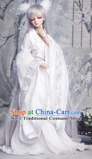 Pure White Traditional Chinese Fairy Costumes and Hair Accessories Complete Set for Women