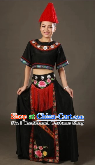 Traditional Chinese Ethnic Clothing and Hat Complete Set for Women