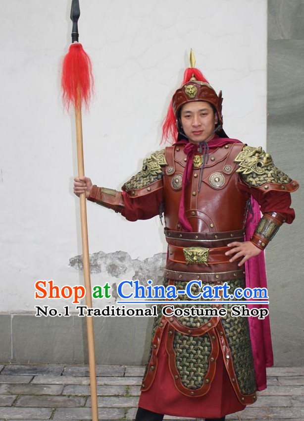 Chinese Ancient Warrior Armor Costumes and Helmet Complete Set for Men